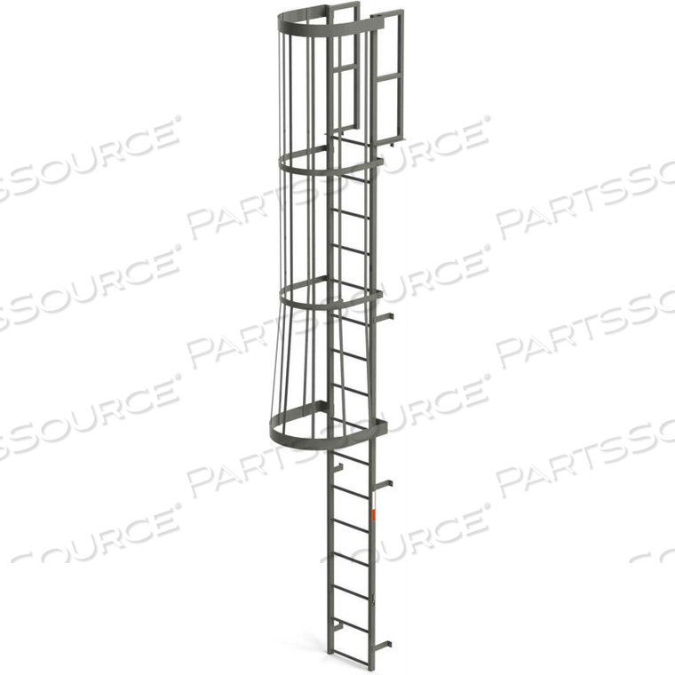 STEEL FIXED CAGE LADDER, 16 STEP GRAY 