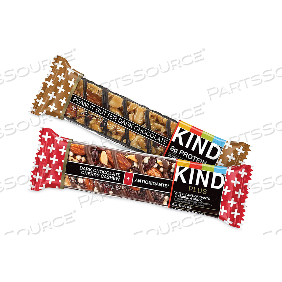 VARIETY PACK, DARK CHOCOLATE CHERRY CASHEW/PEANUT BUTTER DARK CHOCOLATE, 1.4 OZ, 18 BARS/BOX 