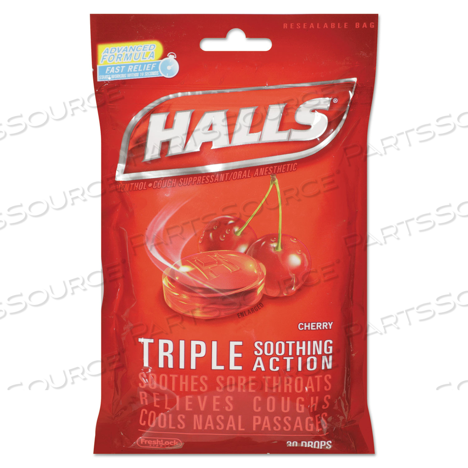 TRIPLE ACTION COUGH DROPS, CHERRY, 30/BAG by HALLS