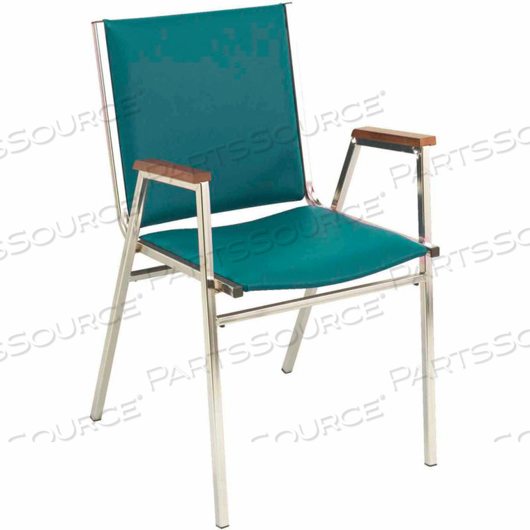 STACK CHAIR WITH ARMS - VINYL -1" THICK SEAT FOREST VINYL 
