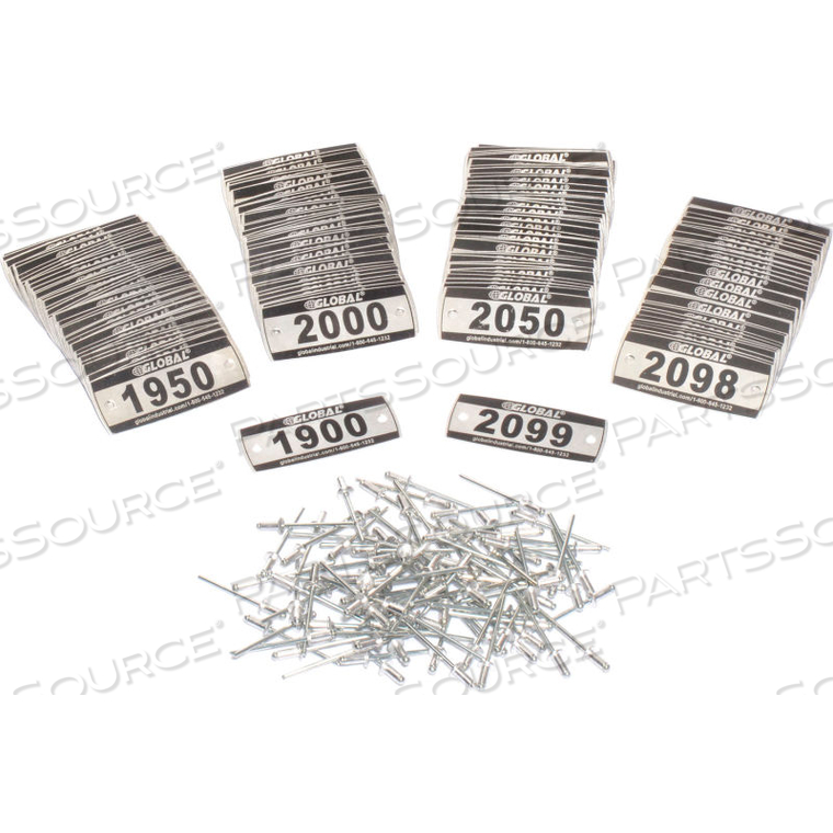 LOCKER NUMBER PLATE KIT, NUMBERED 1900-2099, 200/PACK by Precision Sourcing