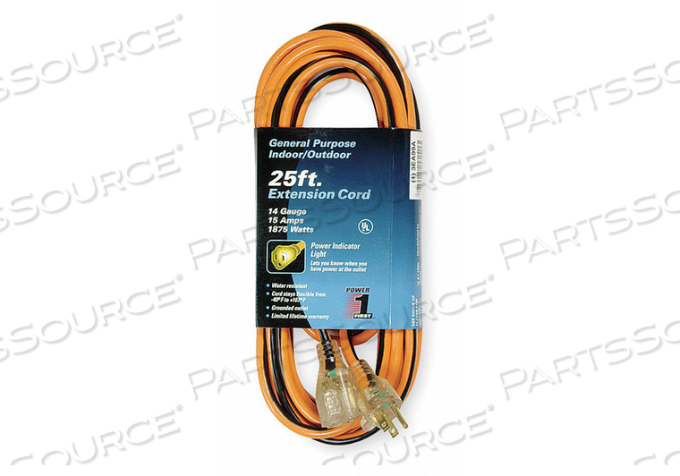 LTD EXT CRD 25FT 14GA 15A SJTW ORG/BLK by Power First