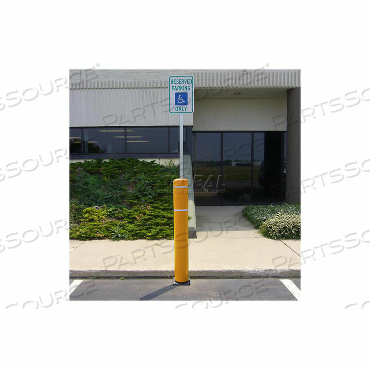 52"H WITH 8"H SIGN POST - CONCRETE INSTALLATION - YELLOW COVER/WHITE TAPES by Flexpost, Inc. 52"H WITH 8"H SIGN POST - CONCRETE INSTALLATION - YELLOW COVER/WHITE TAPES by Flexpost, Inc.