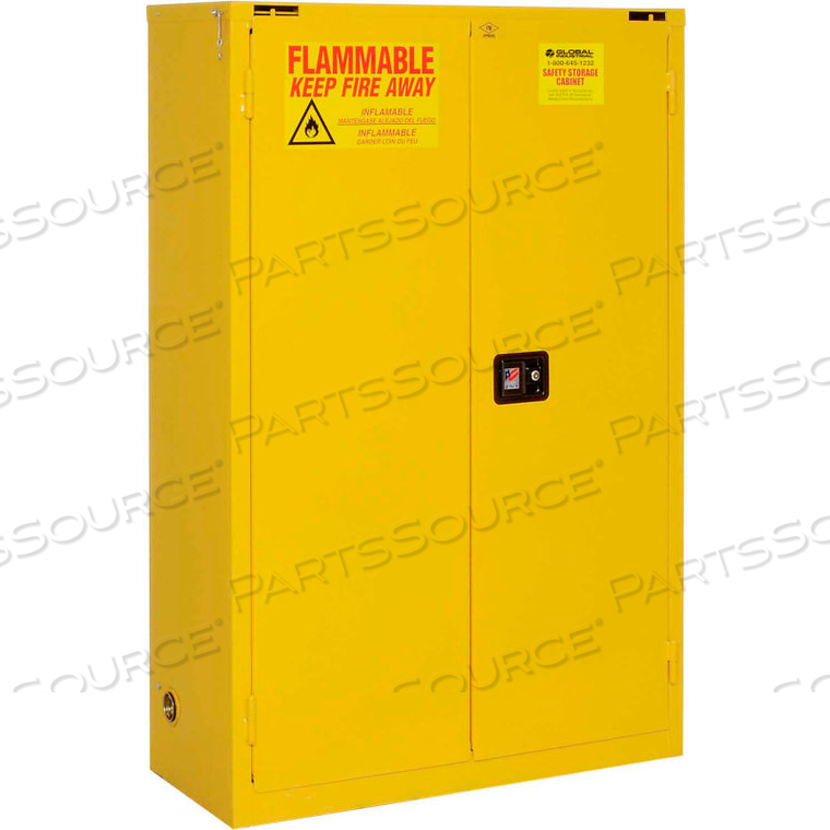 FLAMMABLE CABINET, SELF CLOSE DOUBLE DOOR, 45 GALLON, 43"WX18"DX65"H 