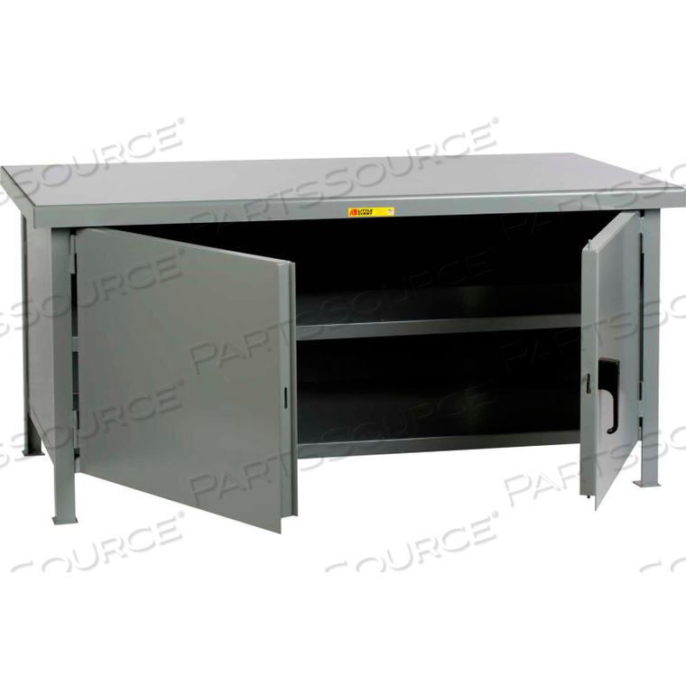 HEAVY-DUTY CABINET WORKBENCH - STEEL TOP, CENTER SHELF - 60"W X 30"D X 34"H by Little Giant