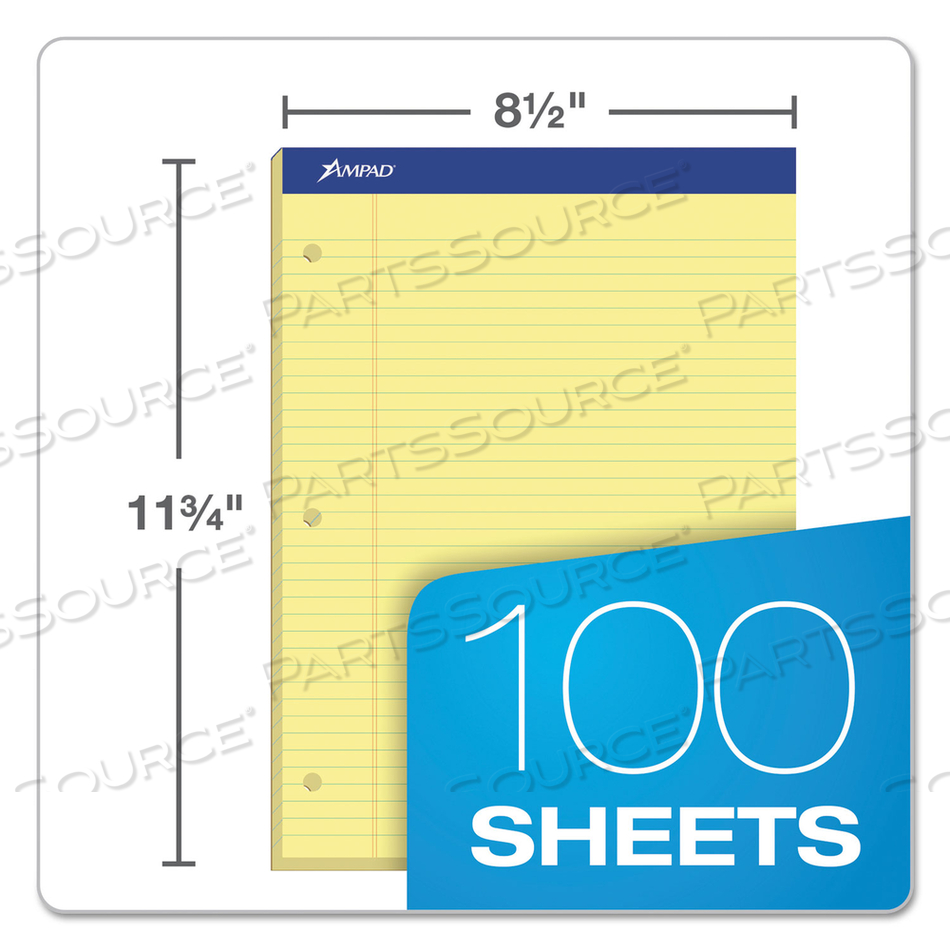 DOUBLE SHEET PADS, MEDIUM/COLLEGE RULE, 100 CANARY-YELLOW 8.5 X 11.75 SHEETS by Ampad Corporation