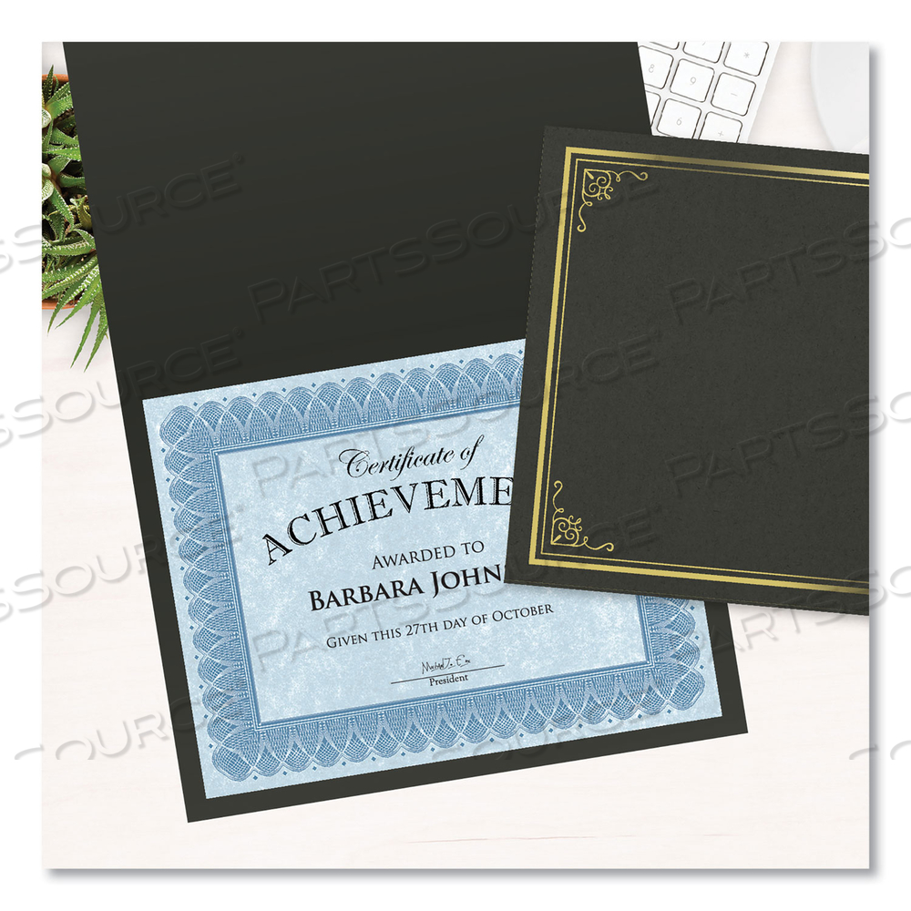 CERTIFICATE/DOCUMENT COVER, 9.75" X 12.5", BLACK WITH GOLD FOIL, 5/PACK 