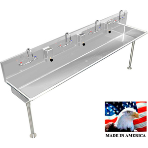 STAINLESS STEEL SINK, 4 USER W/MANUAL FAUCETS, STRAIGHT LEGS 80" L X 20" W X 8" D by Best Sheet Metal, Inc.