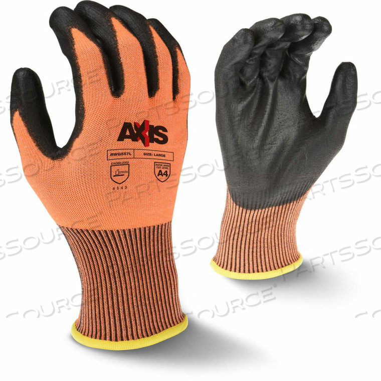 RADIAN AXIS CUT RESISTANT POLYURETHANE PALM GLOVES, ORANGE/BLACK, XL, 1 PAIR by Radians