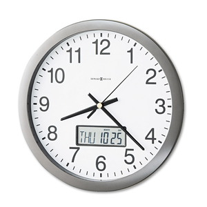 CHRONICLE WALL CLOCK WITH LCD INSET, 14" OVERALL DIAMETER, GRAY CASE, 2 AA (SOLD SEPARATELY) by Howard Miller Clock Co