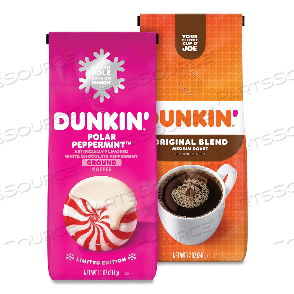 ORIGINAL BLEND COFFEE, DUNKIN ORIGINAL/POLAR PEPPERMINT, 12 OZ/11 OZ BAG, 2/PACK 