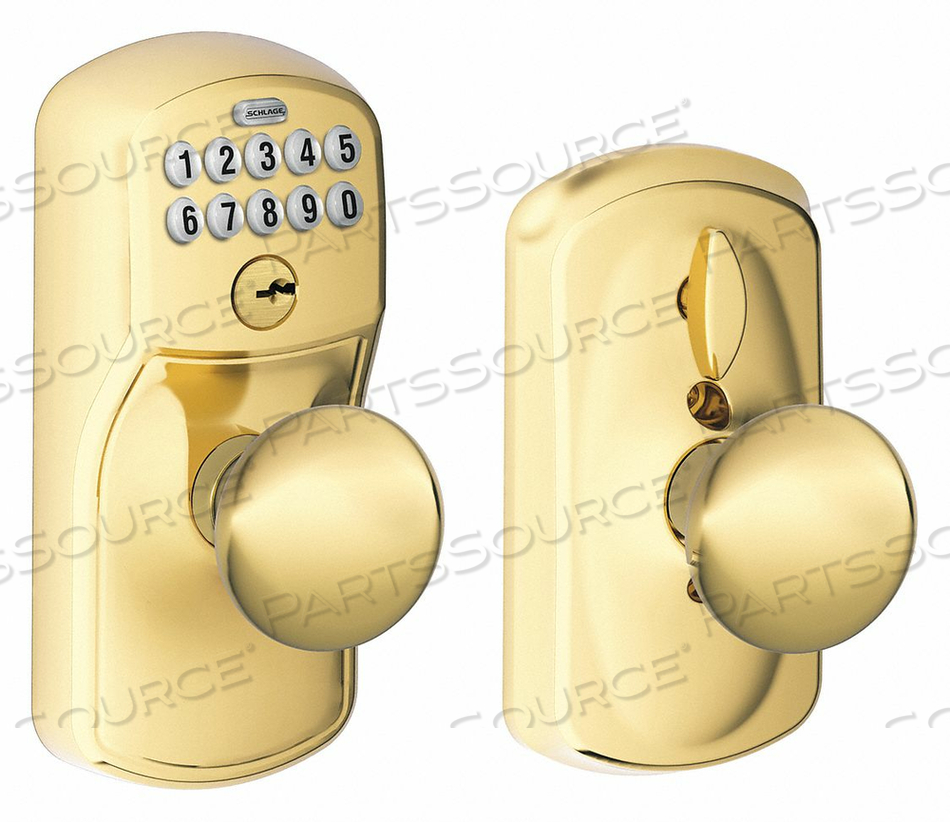 PUSH BUTTON LOCKSET KNOB BRIGHT BRASS by Schlage Lock PUSH BUTTON LOCKSET KNOB BRIGHT BRASS by Schlage Lock