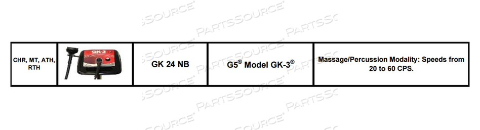 G5 MODEL GK-3 (BLACK): MASSAGE/PERCUSSION MODALITY: SPEEDS FROM 20 TO 60 CPS. 90 VAC THRU 240 VAC 