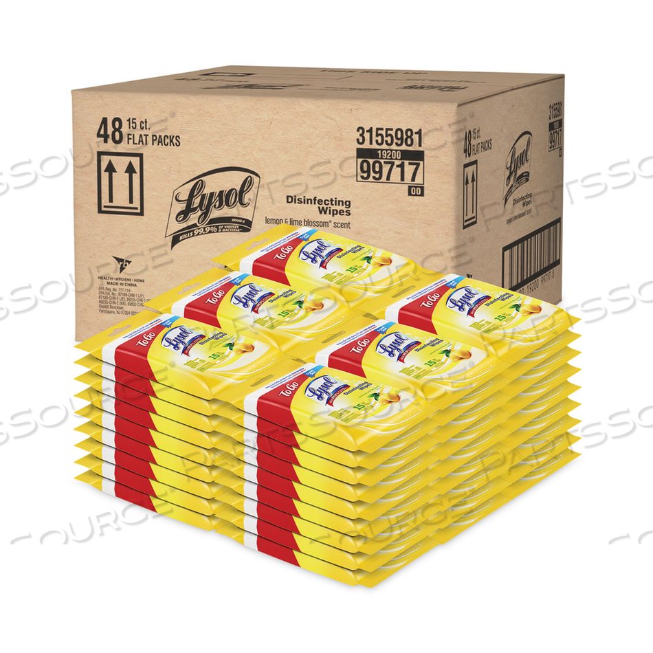 DISINFECTING WIPES TO-GO FLATPACK, 6.29 X 7.87, LEMON AND LIME BLOSSOM, 15 WIPES/FLAT PACK, 48 FLAT PACKS/CARTON 