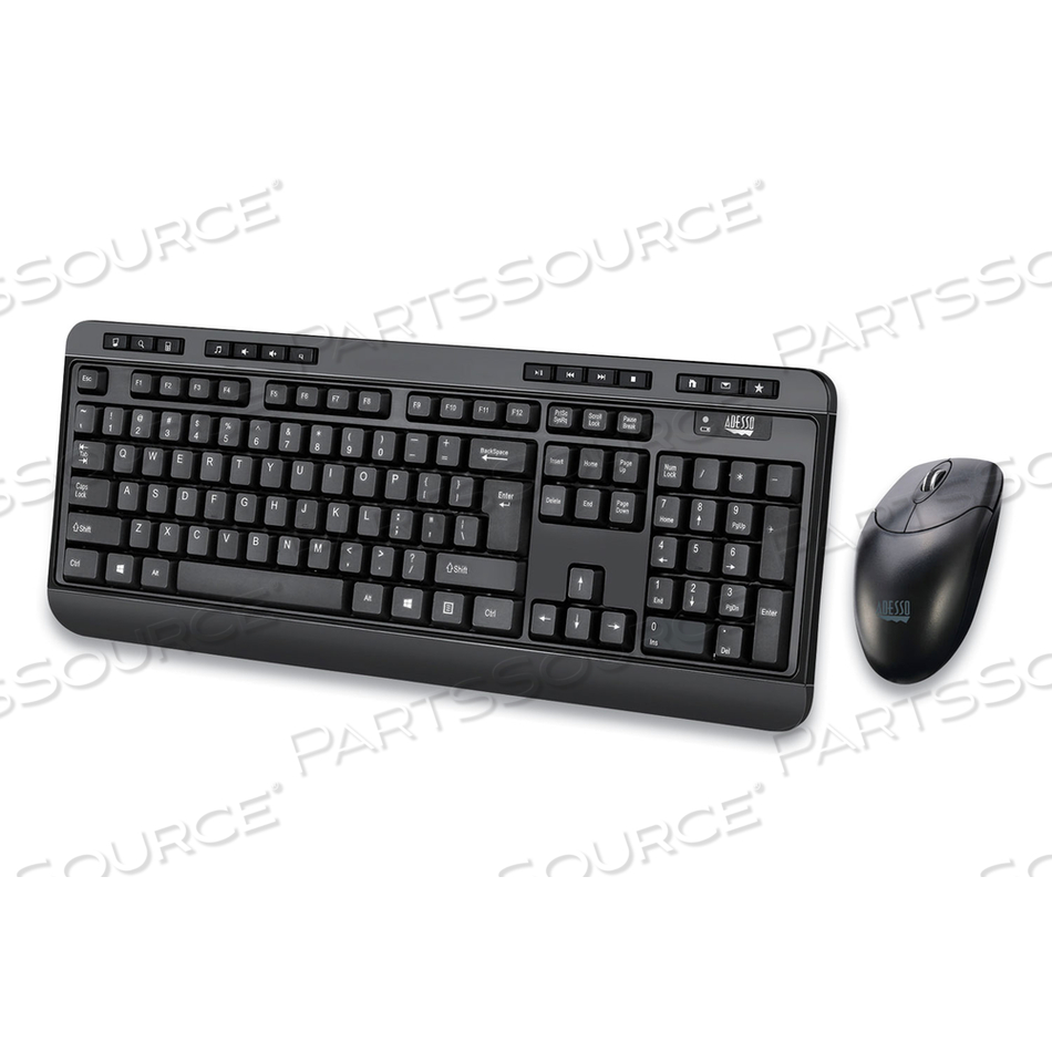WKB-1320CB ANTIMICROBIAL WIRELESS DESKTOP KEYBOARD AND MOUSE, 2.4 GHZ FREQUENCY/30 FT WIRELESS RANGE, BLACK by Adesso, Inc.