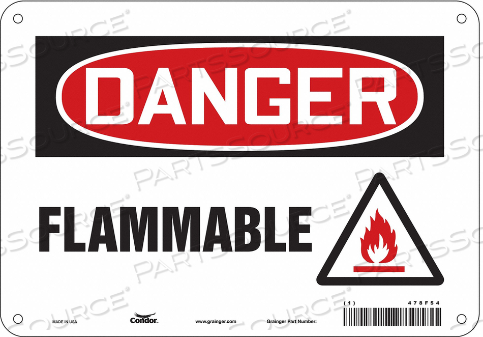 DANGER SIGN, VERTICAL RECTANGLE, NUMBER OF PRINTED SIDES 1, ENGLISH, SIGN FORMAT TRADITIONAL OSHA, SIGN LEGEND FLAMMABLE, SIGN LEGEND BACKGR by Condor