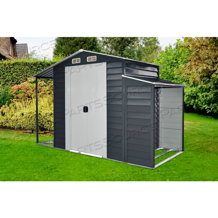 HANOVER GALVANIZED STEEL SHED, 59-13/16"L X 123-3/5"W X 80"H, DARK GRAY/WHITE 