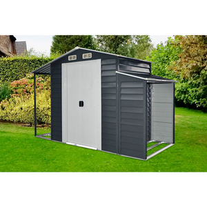 HANOVER GALVANIZED STEEL SHED, 59-13/16"L X 123-3/5"W X 80"H, DARK GRAY/WHITE by Almo