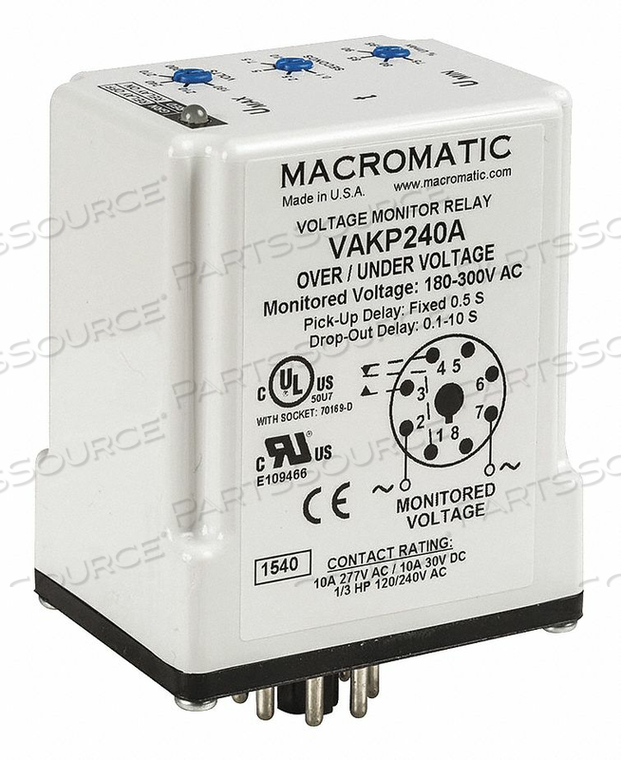VOLT SENSOR RELAY 120VAC 10A @ 240V DPDT by Macromatic VOLT SENSOR RELAY 120VAC 10A @ 240V DPDT by Macromatic
