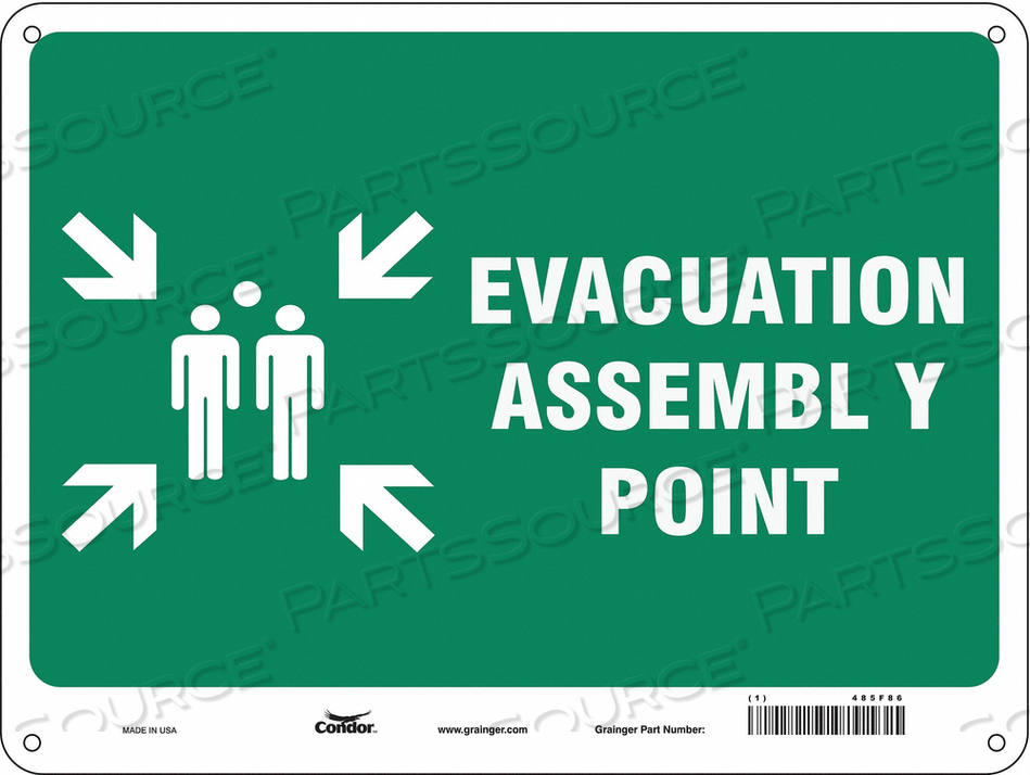 SAFETY SIGN, HORIZONTAL RECTANGLE, NUMBER OF PRINTED SIDES 1, ENGLISH, SIGN LEGEND EVACUATION ASSEMBLY POINT, SIGN LEGEND BACKGROUND COLOR G by Condor