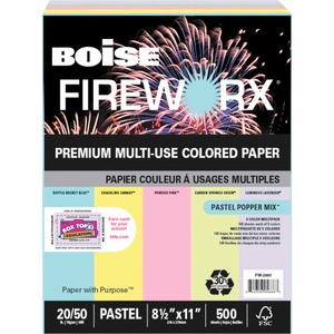 COLORED PAPER - BOISE FIREWORX MULTI-USE, ASSORTED, 8-1/2" X 11", 20 LB., 500 SHEETS/REAM by Boise