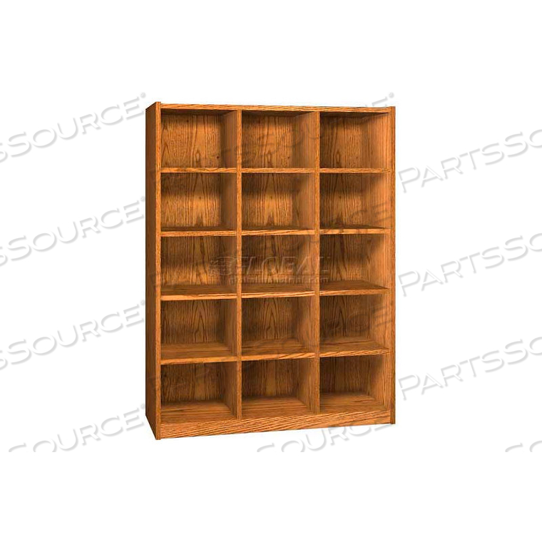 WOOD CUBICLE CABINET, 15 OPENINGS, OPEN FRONT, 52 X 17-5/8 X 68-3/8, DIXIE OAK 