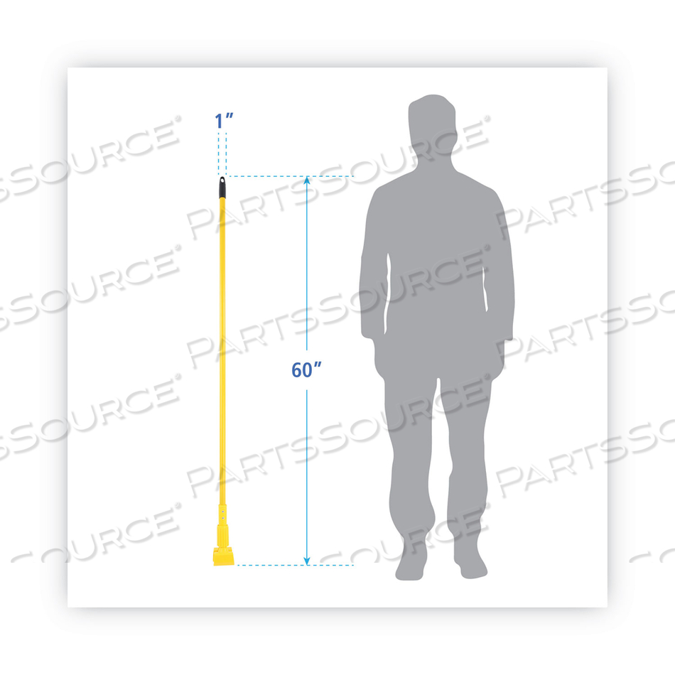 PLASTIC JAWS MOP HANDLE FOR 5 WIDE MOP HEADS, ALUMINUM, 1" DIA X 60", YELLOW by Boardwalk