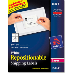 REPOSITIONABLE SHIPPING LABELS FOR LASER PRINTERS, 3 1/3 X 4, WHITE, 600/BOX by Avery