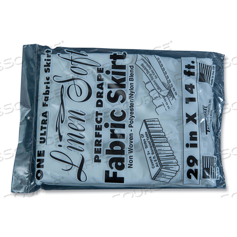 TABLE SET LINEN-LIKE TABLE SKIRTING, POLYESTER, 29" X 14 FT, WHITE by Tablemate TABLE SET LINEN-LIKE TABLE SKIRTING, POLYESTER, 29" X 14 FT, WHITE by Tablemate