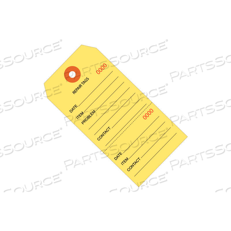 CONSECUTIVELY NUMBERED REPAIR TAGS 4-3/4" X 2-3/8" YELLOW - 1000 PACK by Box Packaging Inc
