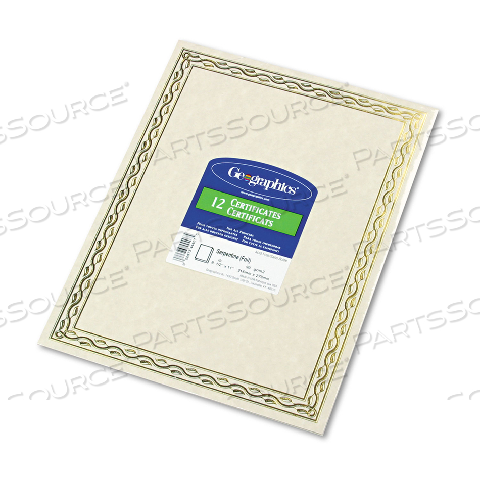 FOIL STAMPED AWARD CERTIFICATES, 8.5 X 11, GOLD SERPENTINE WITH WHITE BORDER, 12/PACK FOIL STAMPED AWARD CERTIFICATES, 8.5 X 11, GOLD SERPENTINE WITH WHITE BORDER, 12/PACK