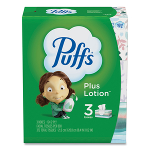 PLUS LOTION FACIAL TISSUE, 2-PLY, WHITE, 124/BOX, 3 BOX/PACK by Puffs