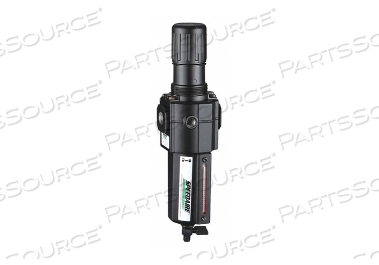 FILTER-REGULATOR, FILTER BOWL MATERIAL METAL WITH SIGHT GAUGE, AIR INLET SIZE 1/2 IN, AIR INLET TYPE NPT, MAXIMUM FLOW RATE 140 CFM, FILTER by Speedaire FILTER-REGULATOR, FILTER BOWL MATERIAL METAL WITH SIGHT GAUGE, AIR INLET SIZE 1/2 IN, AIR INLET TYPE NPT, MAXIMUM FLOW RATE 140 CFM, FILTER by Speedaire