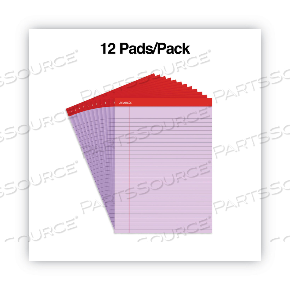 COLORED PERFORATED RULED WRITING PADS, WIDE/LEGAL RULE, 50 ORCHID 8.5 X 11 SHEETS, DOZEN by Universal