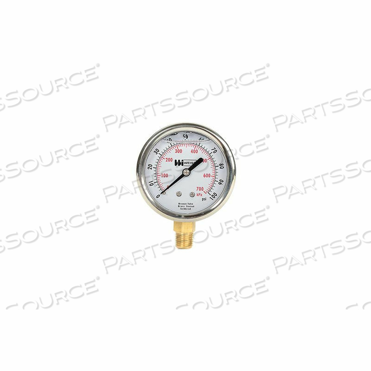 2 1/2" DIAL, LIQUID FILLED, 1/4" NPT BOTTOM, 0-100 PSI by Weiss Instruments