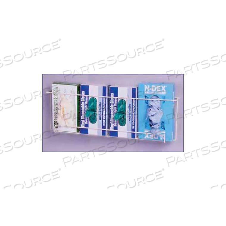 "SPACE SAVER" QUADRUPLE FRONT DISPENSING EXAM GLOVE RACK, 8"H X 27"W X 4-1/2"D by Horizon Mfg Enterprises, Inc