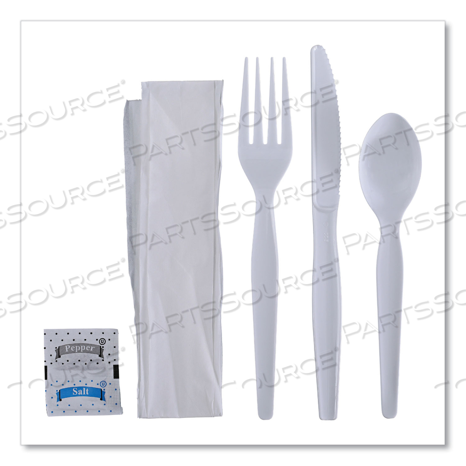 DISPOSABLE CUTLERY SET, WHITE, POLYSTYRENE, WRAPPED by Boardwalk
