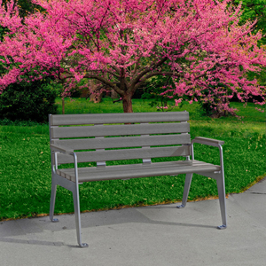 FROG FURNISHINGS RECYCLED PLASTIC 4 FT. PLAZA BENCH - SILVER FRAME WITH GRAY SLATS by Jayhawk Plastics