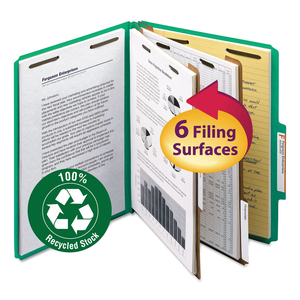 RECYCLED PRESSBOARD CLASSIFICATION FOLDERS, 2" EXPANSION, 2 DIVIDERS, 6 FASTENERS, LETTER SIZE, GREEN EXTERIOR, 10/BOX by Smead