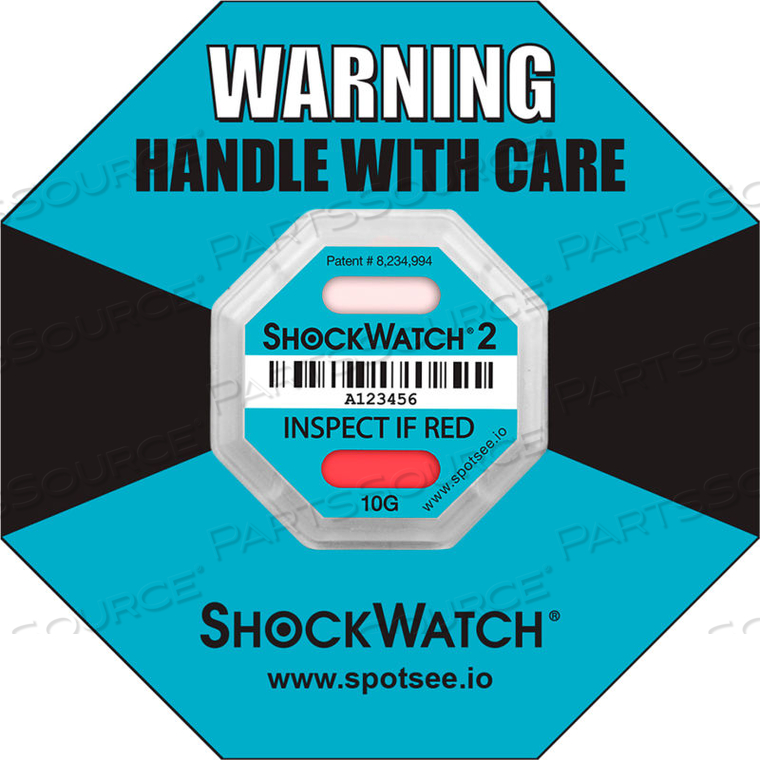 SPOTSEE 2 SERIALIZED FRAMED IMPACT INDICATORS, 10G RANGE, TEAL, 50/BOX by Shockwatch Inc