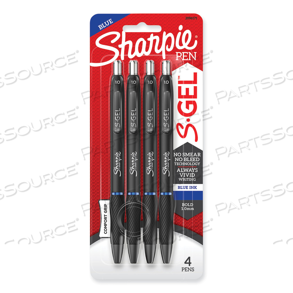 S-GEL HIGH-PERFORMANCE GEL PEN, RETRACTABLE, BOLD 1 MM, BLUE INK, BLACK BARREL, 4/PACK by Sharpie S-GEL HIGH-PERFORMANCE GEL PEN, RETRACTABLE, BOLD 1 MM, BLUE INK, BLACK BARREL, 4/PACK by Sharpie
