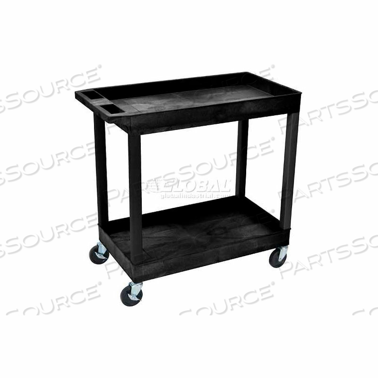 E-SERIES PLASTIC UTILITY TUB CART, 2 SHELF, 35-1/4"LX18"WX36-1/4"H, BLACK by Luxor