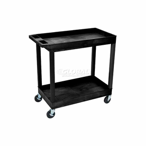 E-SERIES PLASTIC UTILITY TUB CART, 2 SHELF, 35-1/4"LX18"WX36-1/4"H, BLACK by Luxor