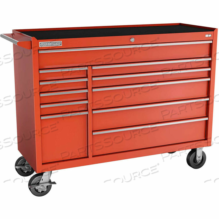 CHAMPION FMPRO 54"W X 20"D X 42-1/2"H 11 DRAWER RED ROLLER CABINET by Independent Design Inc