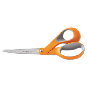 HOME AND OFFICE SCISSORS, 8" LONG, 3.5" CUT LENGTH, ORANGE/GRAY OFFSET HANDLE by Fiskars