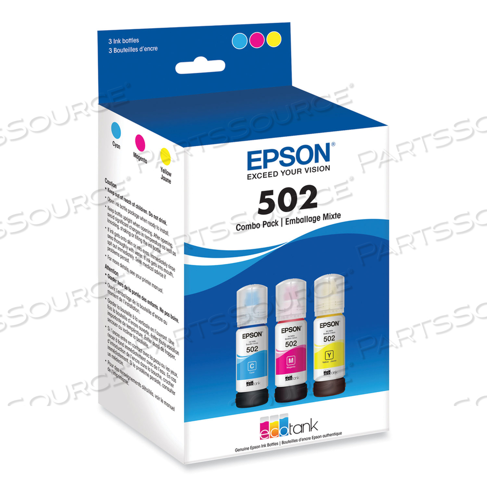 EPSON 502 MULTI-PACK WITH SENSOR - 3-PACK - YELLOW, CYAN, MAGENTA - ORIGINAL - INK TANK - FOR ECOTANK ET-2700, ET-2750, ET-3700, ET-3750, ET-4750, EXPRESSION ET-2700, ET-2750, ET-3700 