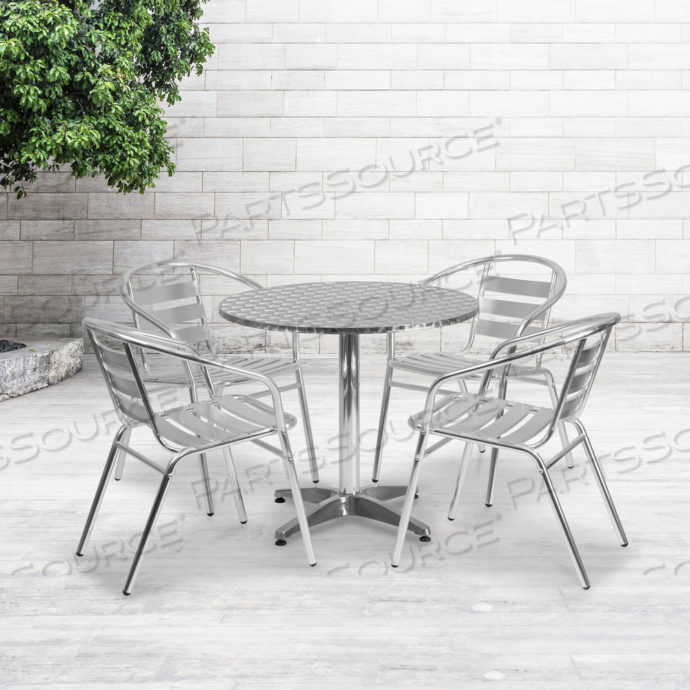 ALUM TABLE SET ROUND W/4 CHAIRS 31.5 by Flash Furniture