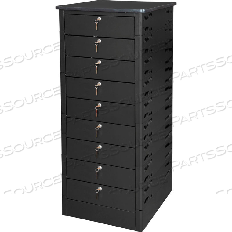 TEKSTAK LAPTOP STORAGE LOCKER WITH LAMINATE TOP, 9 BAYS, KEY LOCK, BLACK by Datum Filing