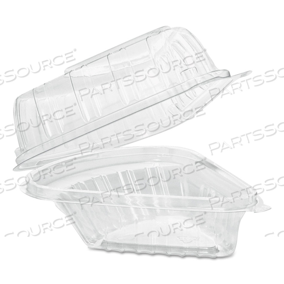 SHOWTIME CLEAR HINGED CONTAINERS, PIE WEDGE, 6.67 OZ, 6.1 X 5.6 X 3, CLEAR, PLASTICS/CARTON by Dart Container Corporation SHOWTIME CLEAR HINGED CONTAINERS, PIE WEDGE, 6.67 OZ, 6.1 X 5.6 X 3, CLEAR, PLASTICS/CARTON by Dart Container Corporation