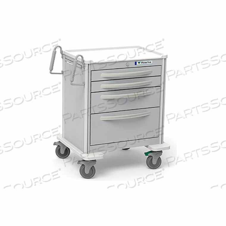 4-DRAWER ALUMINUM TALL TREATMENT CART, KEY LOCK, LIGHT GRAY by Waterloo Healthcare